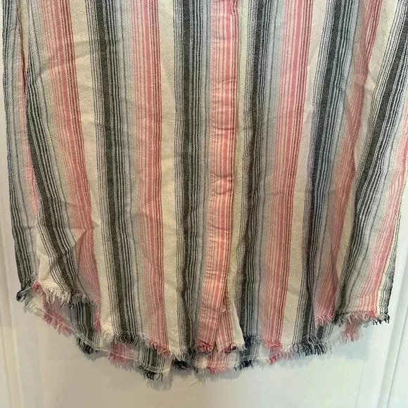 Cloth & Stone Pink Blue Striped Linen Blend Raw Hem Button Down Shift Dress XS - Picture 6 of 11